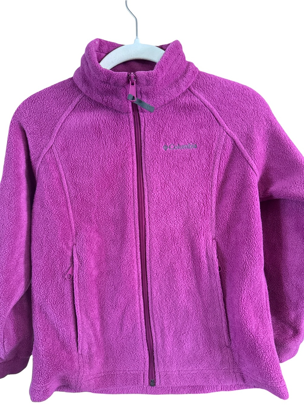 Columbia Fleece Jacket Size 7/8 Purple Pizzazz Full Zip Warm Polyester